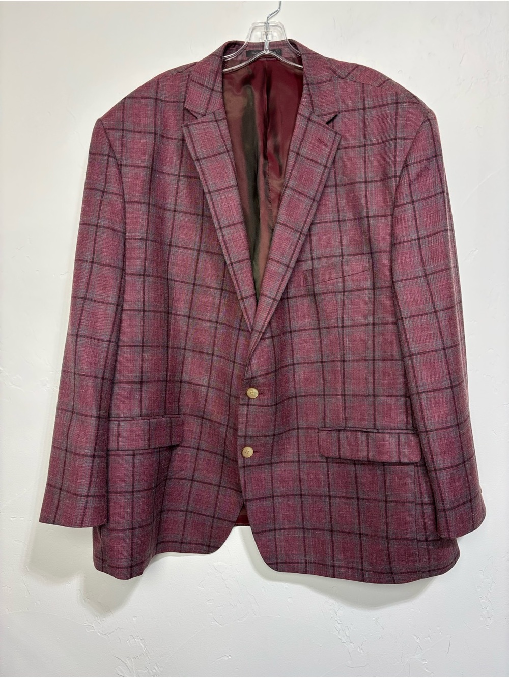 Lauren Ralph Lauren Men's 54R Burgundy Plaid Tweed Sport Coat 2-Button Wool Silk